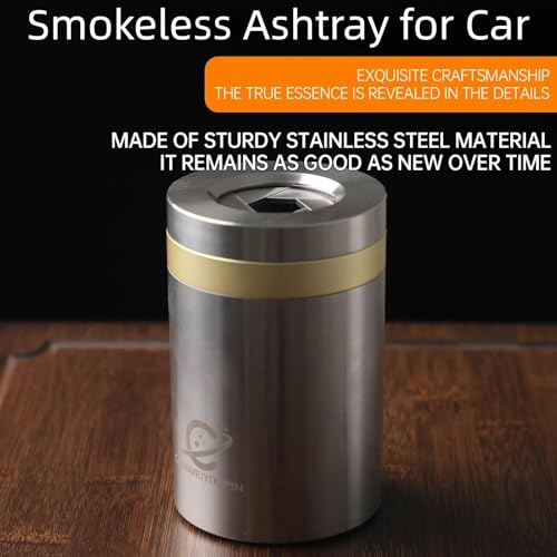 Image of Mechanical Gear Car Ashtray With Lid Unisex Portable Car Travel Deodorant Windproof Removable Smokeless Self-Extinguishing Cigarette Ashtray Cup Holder (Bright color)