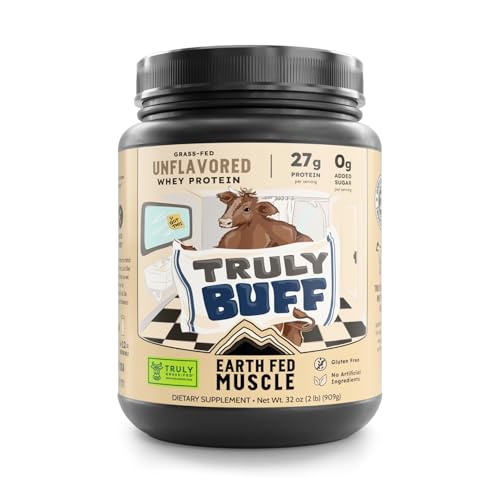 Image of Earth Fed Muscle Truly Buff Unflavored Irish Grass Fed Whey Protein Isolate, Third-Party Certified. 27g Protein, Unflavored - Non-GMO, Hormone Free, Soy Free, Gluten Free - 2 LB, 30 Servings