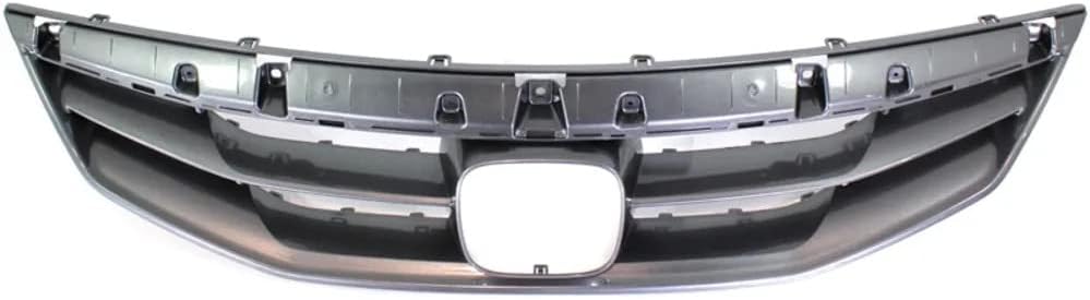 Front Bumper Upper Grille Assembly Compatible With 2011 2012 Honda Accord Coupe Grill Glossy Black ABS Plastic Mesh Textured Frame Insert with Chrome Molding Replacement Set of 3