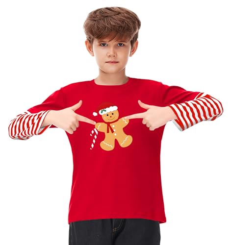Image of Remimi Unisex Kids Christmas Long Sleeve Shirt Xmas Print Stripe Shirts 2-12 Years