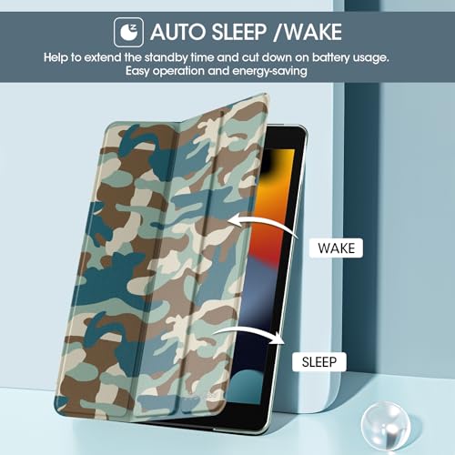 Image of ProCase for iPad 9th / 8th / 7th Generation Case 10.2 Inch (2021 /2020 /2019 Release), 10.2 iPad Case 9th / 8th / 7th Gen Cover, Slim Smart Cover with Translucent Hard Shell Back -CamoNavy