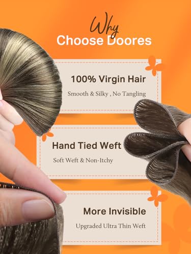 Image of DOORES Weft Hair Extensions Virgin Human Hair, 24 Inch Ombre Ash Brown to Platinum Blonde 60g, Genius Sew in Weft Sew in Hair Extensions Remy