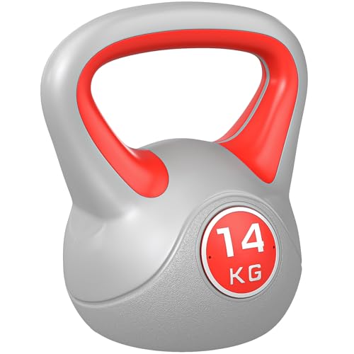 SPORTNOW Kettlebell 8/10/14 kg, haltère avec poignée ergonomique, haltère à boule, musculation, entraînement, pour fitness, gym, bleu