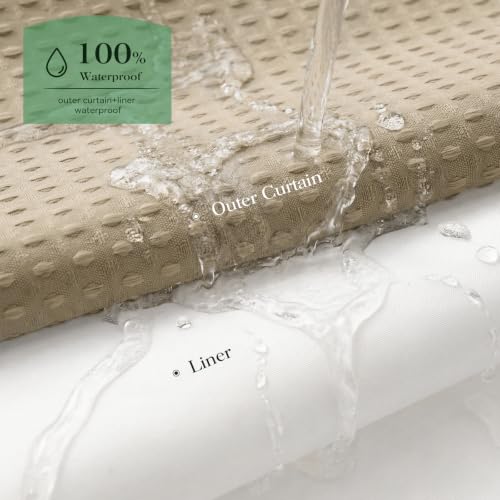 Dynamene Beige Hook Free Waffle Shower Curtain & Snap-in Fabric Liner,60x75 by Dynamene - Used condition - Image 7