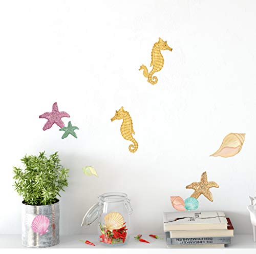Seashell Wall Decals, Beach Bathroom Decor Stickers, Sea Shell Window Clings Star Fish & Sea Horse Ocean Removable Peel And Stick #TOP2