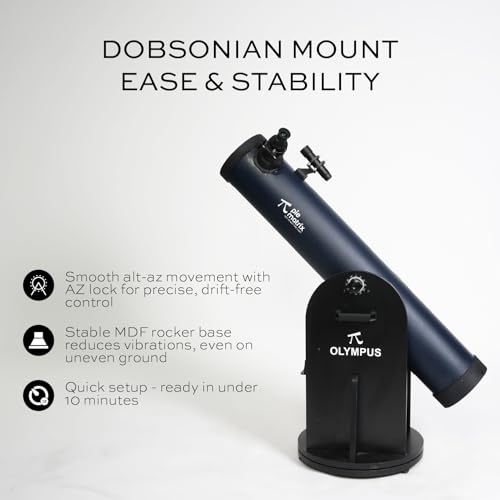 Image of Pie Matrix Olympus 160 /1300 Newtonian Reflector Telescope with Dobsonian Mount - 160mm Aperture, 1300mm Focal Length, 3X Barlow Lens, Ideal for Beginners and Enthusiasts