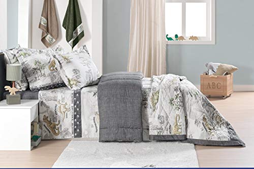 JOGO DE CAMA 4 PEÇAS CASAL DINOSSAUROS 180 FIOS ESTAMPADO