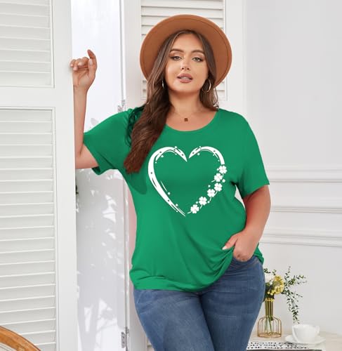 Image of ForHailey Women's Plus Size St Patricks Day T-Shirt Women Lucky Clover Graphic Irish Tee Casual Short Sleeve Graphic Tees