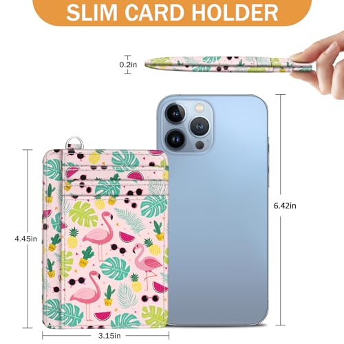 Image of Yonlevres Flamingo Credit Card Holder Slim Wallet Women RFID Blocking Small | Front Pocket, Handy, RFID Blocking, Woman Girls Ladies Gifts, D-ring for Keychain,Thin Mini Card Case, ID Window, PU Leather