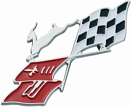 Image of 2Pcs Metal Impala SS Emblems Rear Side Crossed Flags Badge Replacement for 61-62 Chevrolet Chevy Impala 3780964 (Chrome /Red)