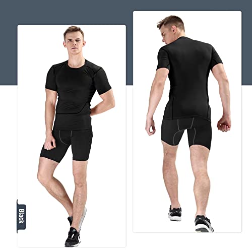 Tesuwel Compression Shorts Men Long Quick Dry Athletic Underwear Men Workout Hiking Running Compression Underwear Men Seamless Tight Shorts For Football Support Cool 2 Pack 3325 * 2 Black L #TOP1
