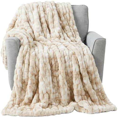 Lavish Home Oversized Ruched Faux Fur Blanket, Cream, 60” x 80”