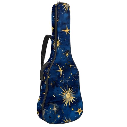 Housse de guitare motif étoiles et lune en tissu Oxford imperméable avec double poche