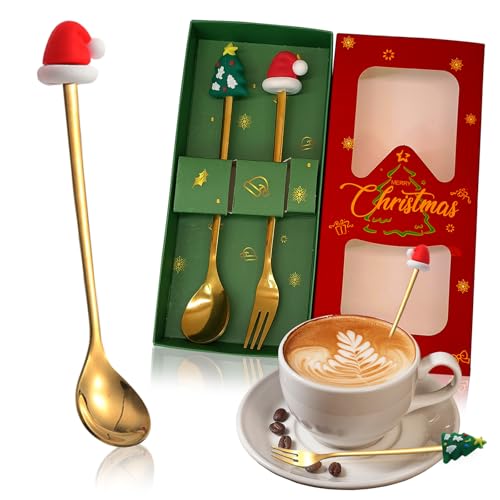 Set di cucchiai natalizi, posate natalizie, cucchiaio da caffè natalizio, cucchiai natalizi in acciaio inox, cucchiani da mescola per decorazioni tavola feste di Natale
