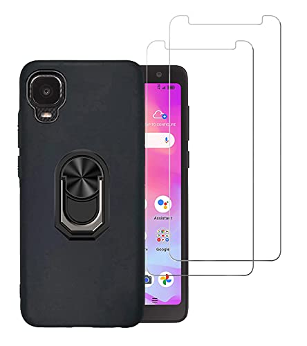 DAMONDY for TCL A3 Case with 2 Pack Screen Protector,Alcatel TCL A3 Case,Ring Shockproof Cover for Women Girls,Soft TPU Rubber Slim Kickstand [Magnetic Car Mount] Case for Alcatel TCL A3 -Black