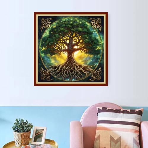 Image of Redxing Stamped Cross Stitch Kits Embroidery kit for Beginners Adults Full Range of Embroidery Patterns Starter Kits DIY Printed Cross Stitch Kits Needlepoint Kits 11CT- Magic Tree 18x18 inch