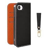 HanaRo iPhone17e 用 iPhone16e 用 ケース スマホケース 手帳型ケース ストラップ 付 くすみカラー カード収納 ﾌﾞﾗｯｸ×ｵﾚﾝｼﾞ