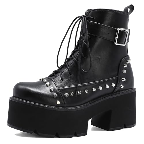 Bottes de cheville gothiques femme à lacets et semelle plateforme école