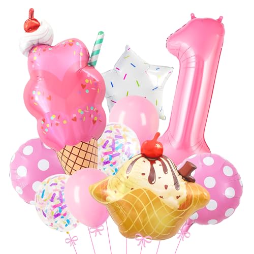 Ballon rose chiffre 1 pour le premier anniversaire thème crème glacée