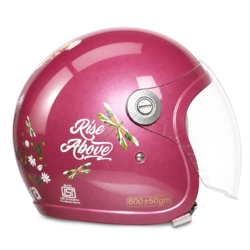 Image of TVARRA Lotus ISI & DOT(USA) Certified Women's Open Face Helmet Design Helmet, Lightweight Material, Crafted for Women, Extreme Comfort fit with Clear Visor
