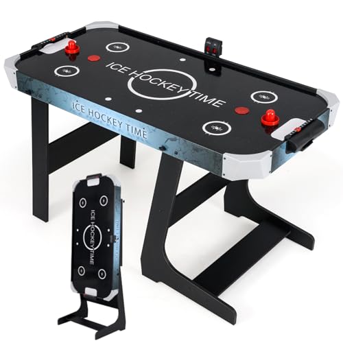 DREAMADE Table d'air Hockey pour Enfants & Adultes, Table de Jeu d'Arcade 144 CM avec Tableau de Score LED Numérique, 2 Palets & 2 Poussoirs pour Maison, Bureau, Salle de Jeu (144 x 68 x 79 cm)