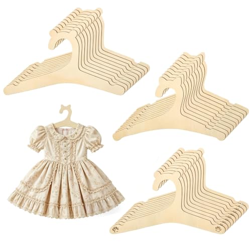 Image of 30 Pack Baby Hangers for 0-12 Months, Wooden Kids Hangers with Bear Paw & Bow Patterns, Ideal for Newborn Wardrobe and Toddler Clothing Storage