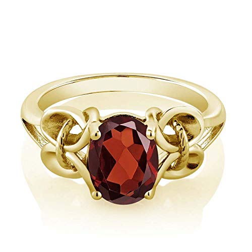 Gem Stone King 18K Yellow Gold Plated Silver Red Garnet Engagement Ring For Women (2.13 Cttw, Oval 9X7MM, Gemstone Birthstone, Size 7)3