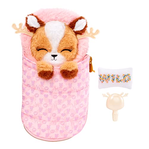 Na! Na! Na! Surprise Camping Series - Myra Woods - Soft Plush Doll in Deer Look with Brown Hair and Cuddly Animal Sleeping Bag - Outfit, Pillow and Brush - Collectable - For Children from 5 Years
