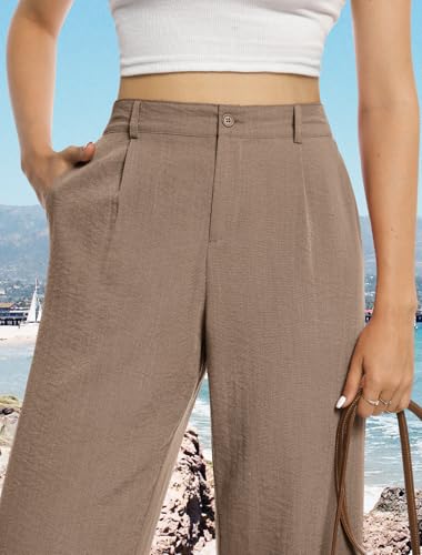 Image of Feiersi Womens Casual Wide Leg Pants High Waisted Button Down Straight Long Trousers Palazzo Pants