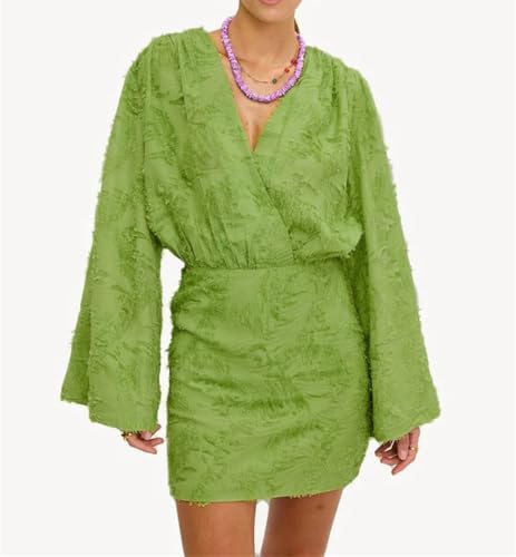 Robe fluide manches longues col en V pour masquer les complexes avec style - 2