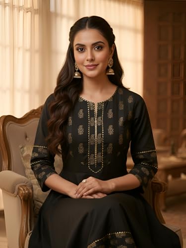 Image of Yash Gallery Women's Cotton Relaxed Fit Anarkali Kurta