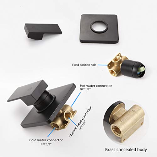 POP Matte Black Shower Faucet Set, Bathroom Rainfall Shower System with Stainless Steel Metal Showerhead, Single Function Shower Trim Kit with Rough-in Valve