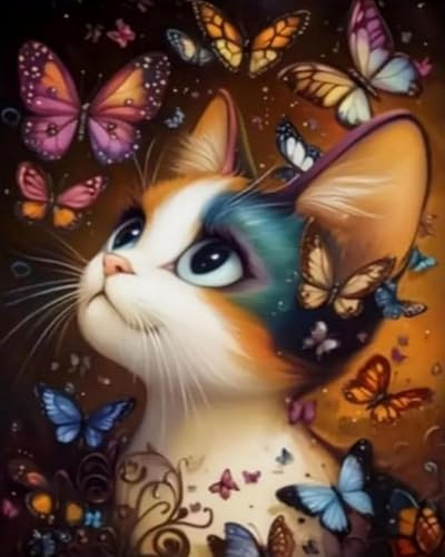 Pintura de diamante 5D de gatito para decorar tu salón con un toque artístico de 40x50 cm