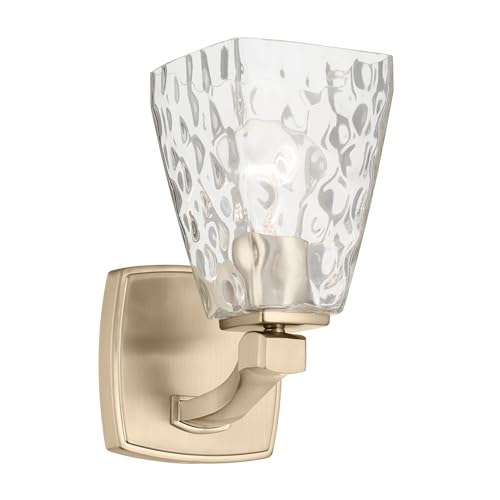 Image of Kichler Marant 5 inch 1-Light Wall Sconce Bathroom Vanity Light Fixture with Clear Water Glass in Champagne Bronze for Bathroom, Powder Room and Hallway (5 inch W x 9.5 inch H), 55214CPZWTR