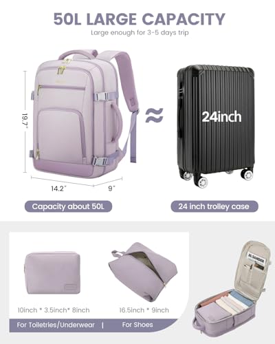 Image of LOVEVOOK Travel Backpack For Women Flight Approved, 50L Large Carry On Backpack For Airplanes, Personal Item Travel Bag, Waterproof 18 Inch Laptop Backpack For Business Weekender Overnight, 4Pcs Set
