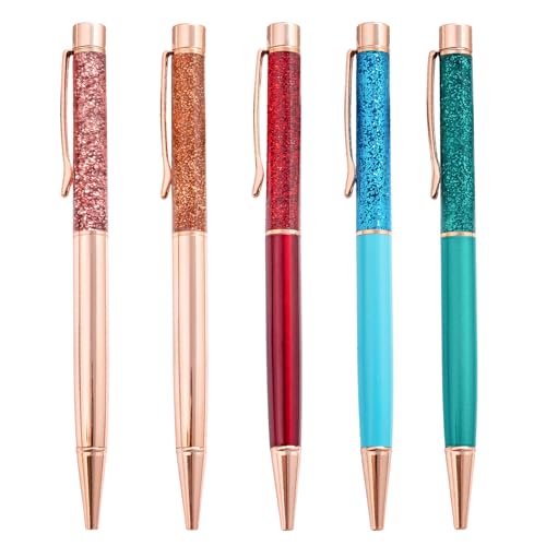 5Pcs Glitting Drift Sand Ballpoint Pens Twist Action Metal Ballpoint Pens 1.0MM Quick Dry for Students Workers Metal Pen