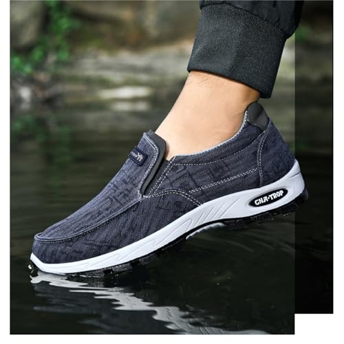 Men's Canvas Slip-On Casual Flat Loafers,Retro Lightweight Breathable Causal Deck Shoes Outdoor Soft Sole Walking Sneakers Orthopedic Non-Slip Boat Driving Shoes3