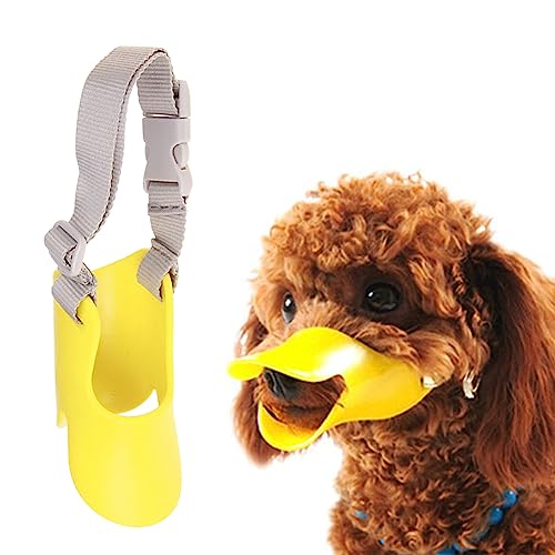 Dog Muzzle, Anti Bite Silicone Duck-Bill Duck Mouth Shape Dog Mouth Covers with Adjustable Strap, Stop Barking Chewing, Anti-Called Muzzle for Small Medium Dogs(S: 9cm/Yellow)