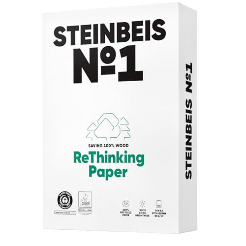 Steinbeis No. 1 Druckerpapier 2500 (5 x 500) Blatt DIN A3 Recycling-Papier 80 g/m Weiß & Chlorfrei hochwertiges Kopierpapier ISO 70 / CIE 55