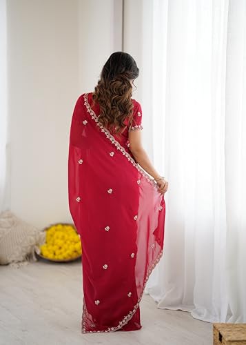 Image of Star Georgette Saree with Sequin Embroidery Work and Embroidered Blouse (Star-104)