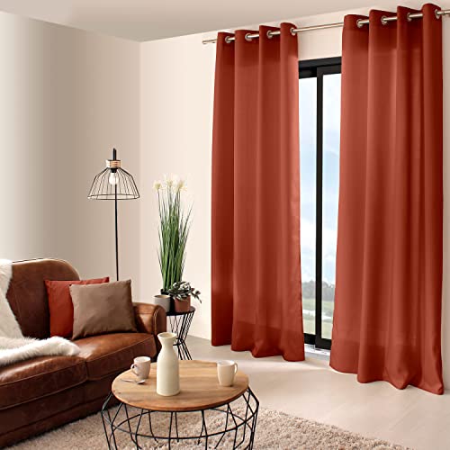 Enjoy Home - Basic Polyester Curtain - 8 Silver Eyelets - Diameter 4 cm - 140 x 240 cm - Terracotta Colour