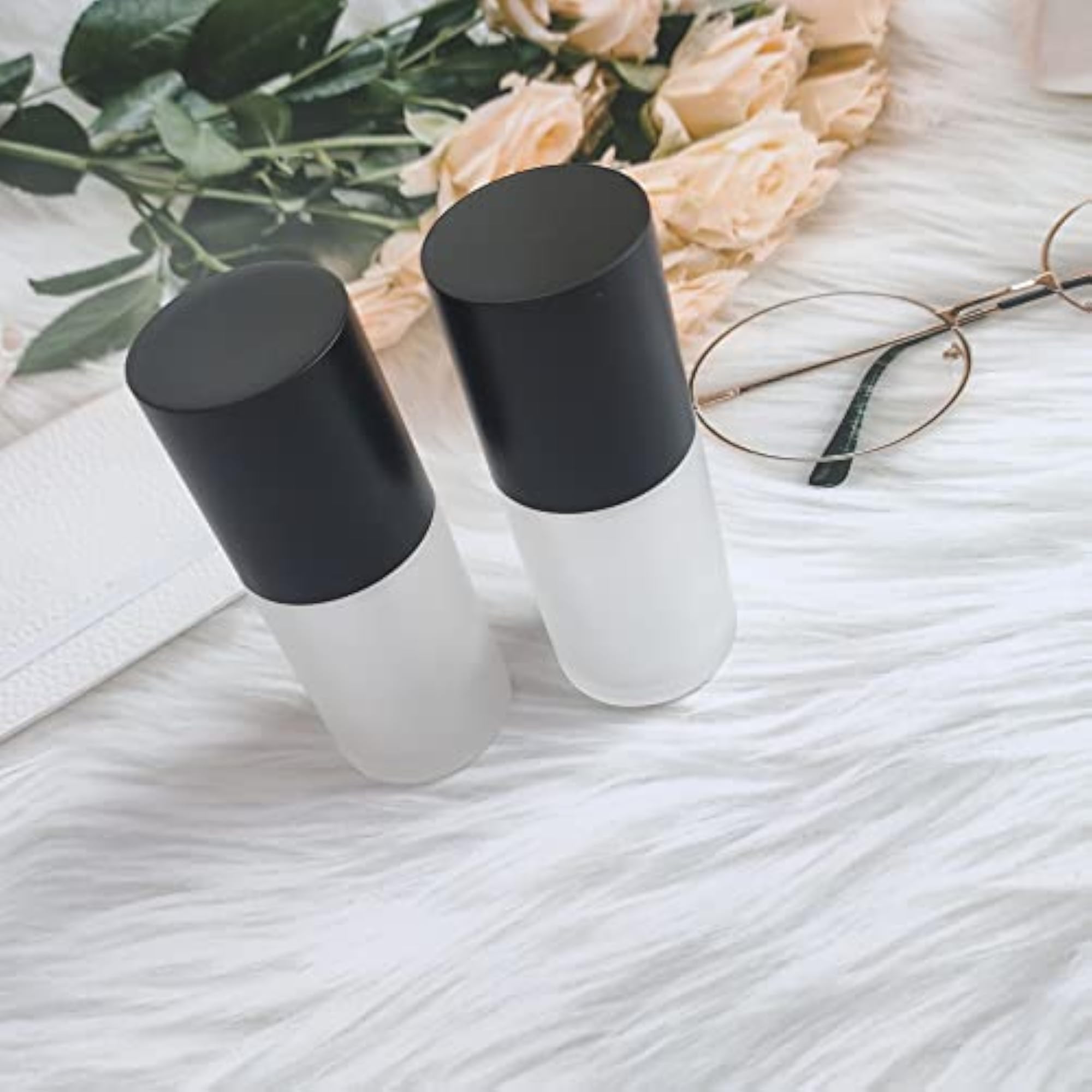 30ml Frosted Glass Pump Bottles, Travel Size Refillable Containers
