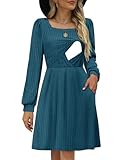 CzzzyL Womens Nursing Latched Mama Fall Fashion 2025 Teacher Dress Maternity Breastfeeding Winter Dresses with Pockets PurplishBlue Medium