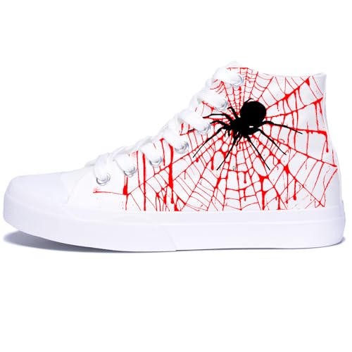 Men Canvas High Top Spider Web Sneakers Black Classic Lace up Shoes for Women Street Casual Tennis Shoes