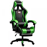 Cadeira Gamer Ergonômica com Apoio para os Pés, Reclinável, Moldada, com Almofadas para Pesçoco e Lombar (Preta e Verde)