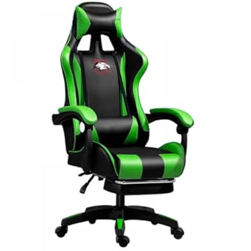 Cadeira Gamer Ergonômica com Apoio para os Pés, Reclinável, Moldada, com Almofadas para Pesçoco e Lombar (Preta e Verde)