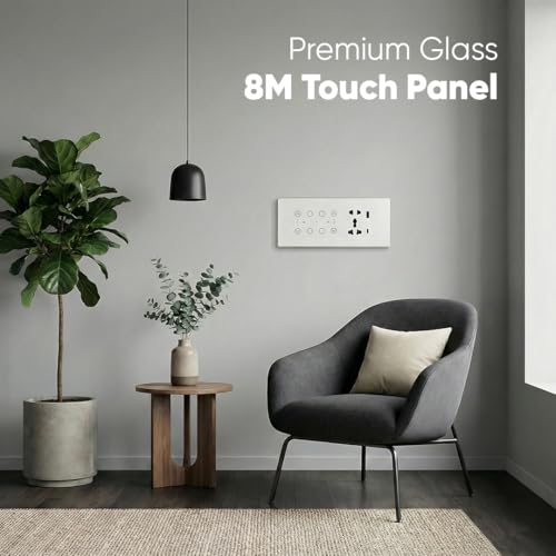 Image of AZIOT Smart Premium Toughened Glass Touch Switch Panel | Elevate 8 Module (4 Switch + 2 Fan + Socket) | WiFi + BLE | No Hub Required | Compatible with Alexa, Google Assistant & Siri | White