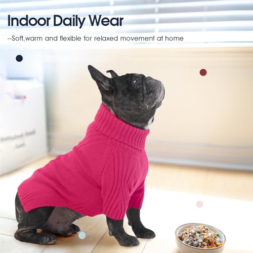 Image of Turtleneck Dog Sweater,Thermal Knitted Sweater for Small Dogs Girl Boy, M | 4-Way Stretchy Fit, Cozy & Warm Pullover Clothes for Fall Winter, Indoor & Outdoor Knitwear, Fit for Frenchie, Dachshund