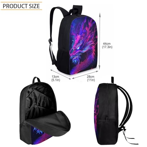 Bulopur Children's Purple Dragon Book Bag Set for School, Laptop Bookbag Knapsack Backpack Lunch Tote Bag Pencil Case for Toddler Girls Boys2