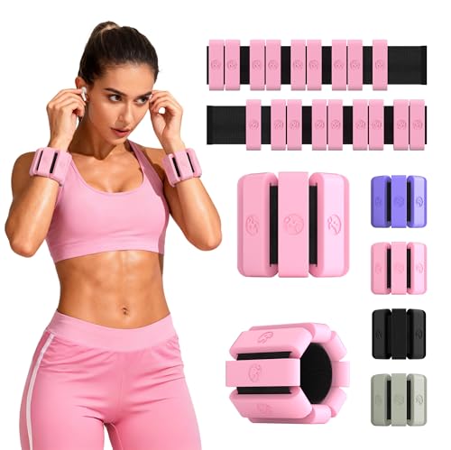 Sonkoloro Adjustable Wrist Weights for Women Men Leg Weights for Women 0.75lb-1lb-1.3lb Each for Walking Yoga Dance Barre Gym (Blush 2.2 lb (2pcs))